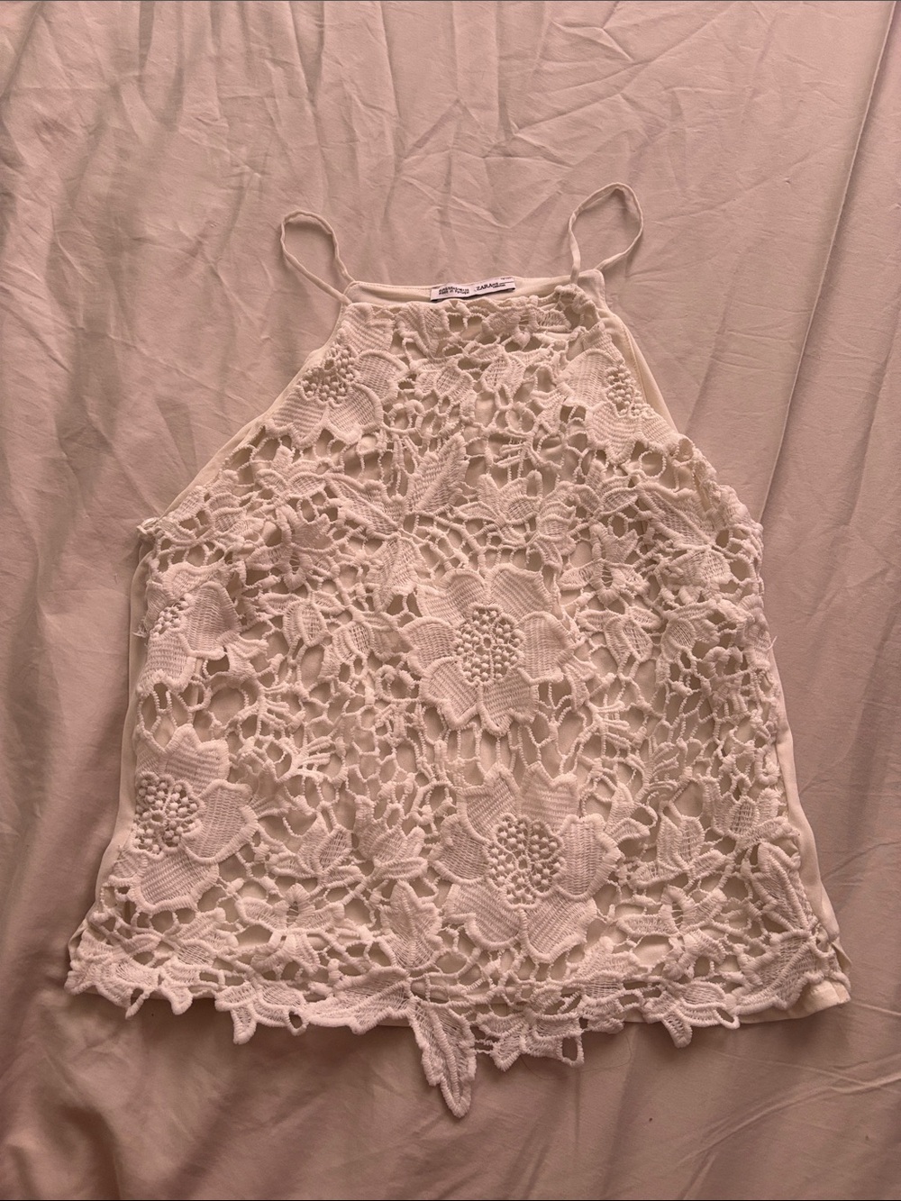 Zara Cream Crochet Lace Halter Top
